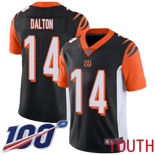 Cincinnati Bengals Limited Black Youth Andy Dalton Home Jersey NFL Footballl #14 100th Season Vapor Untouchable->youth nfl jersey->Youth Jersey